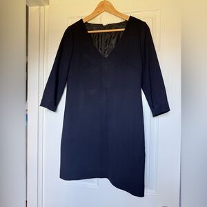 J. Crew Navy V-Neck Mini Dress in wool crepe
